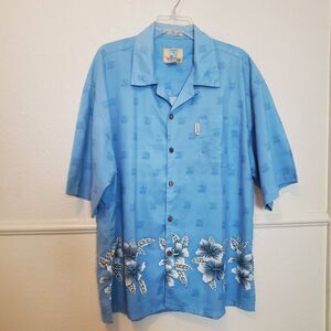Coconut Pier Men's Blue Hibiscus Floral Hawaiian Shirt Size XL Microfiber